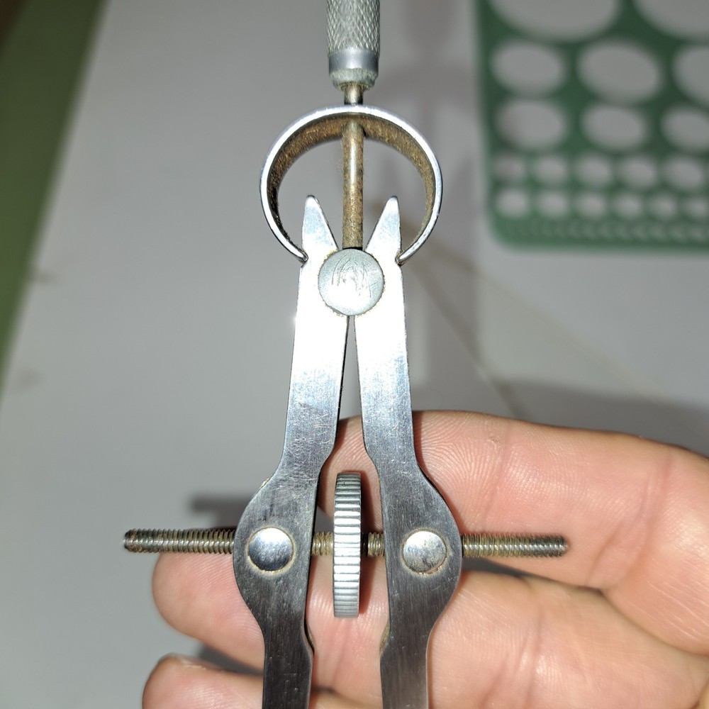 Drafting Tools Lot Adjustable Triangle Compass Templates Pencils engineer-VTG