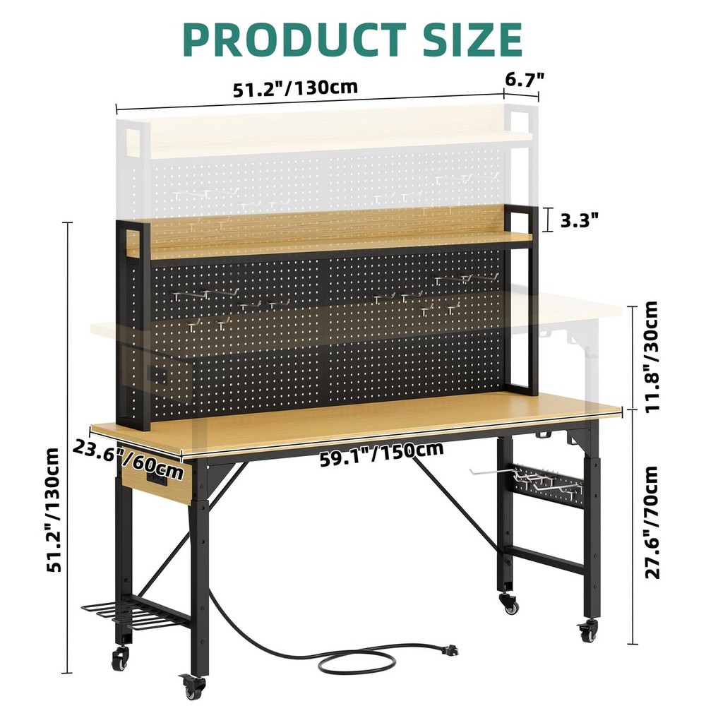Garage Workbench Rolling Adjustable Tool Table