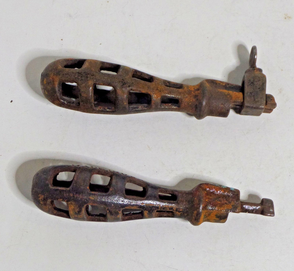 2 cast iron file handles vintage