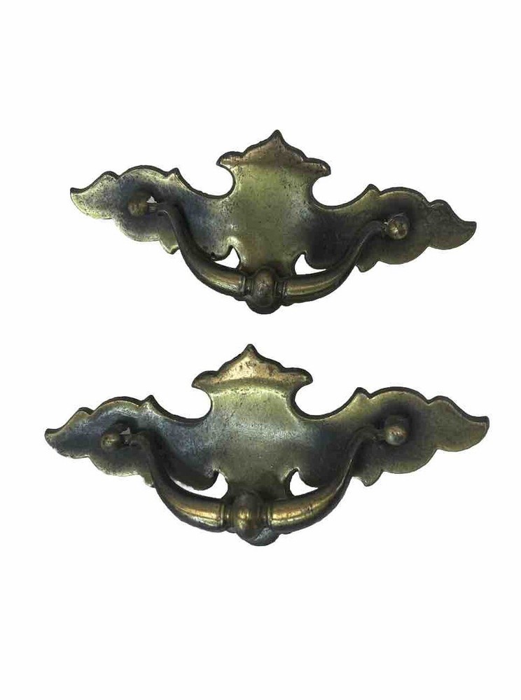 2 Vintage Cabinet Handles Drop Down Pulls Missing Screw