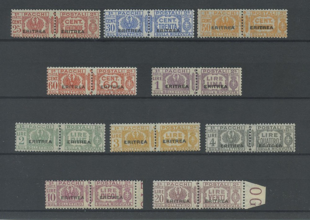 COLONIES ERITREA 1927/37 PACKAGES 10V. 2 ** CENTERED CERT.