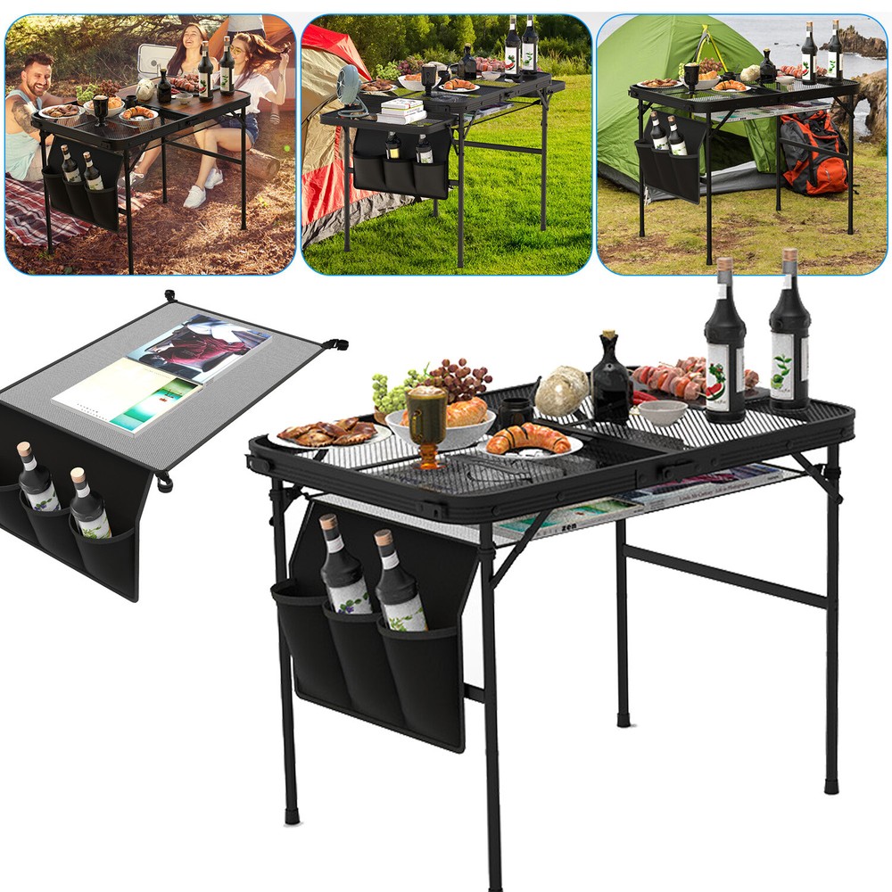 Height Adjustable Camping Table w/ Mesh Desktop, Picnic Table w/ Carry Handle