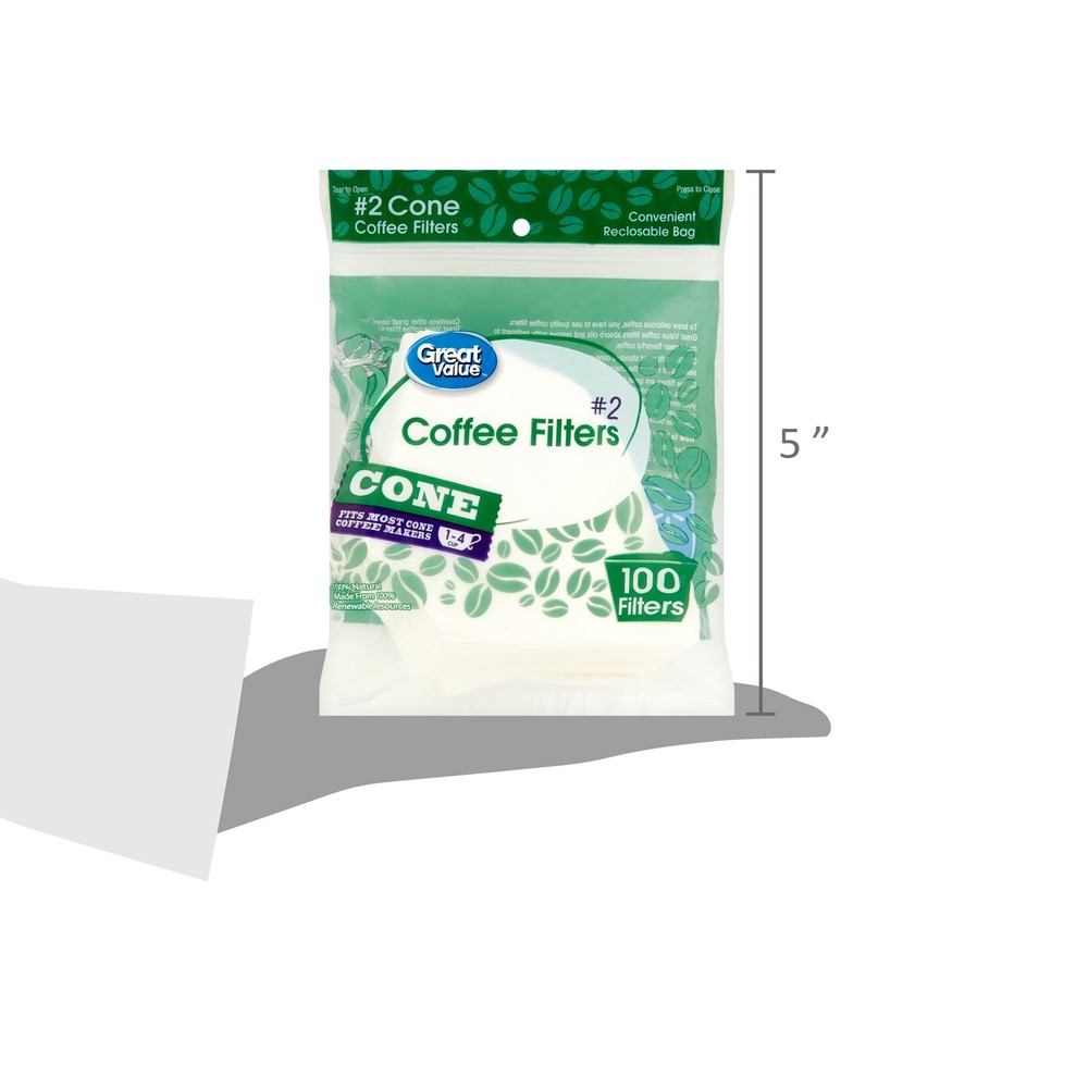 (4 pack) Great Value #2 Cone Coffee Filters, 100 count