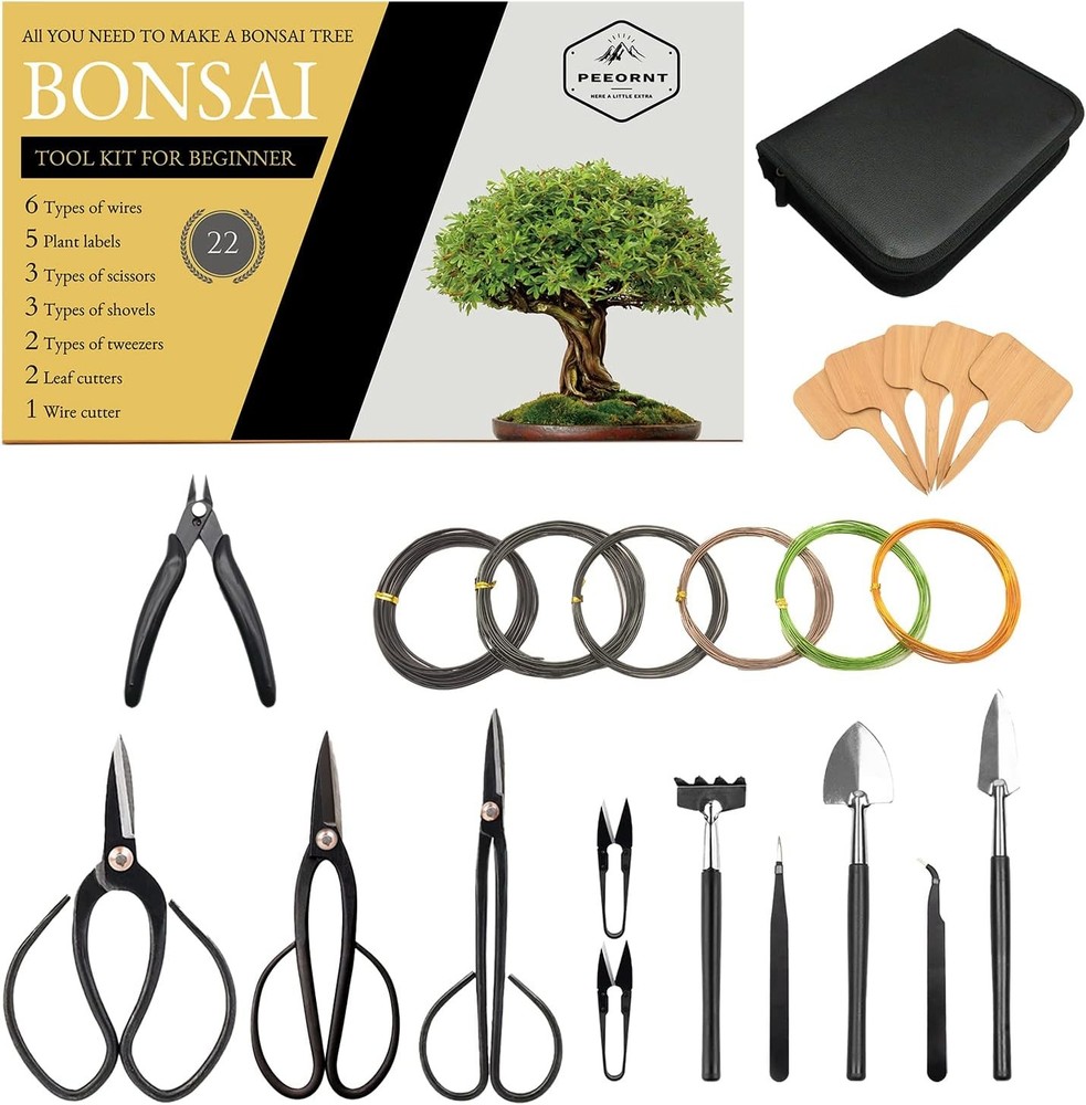 Bonsai Tree Tools Kit, 22 PCs Bonsai Tools Set High Carbon Steel Trimming Tools