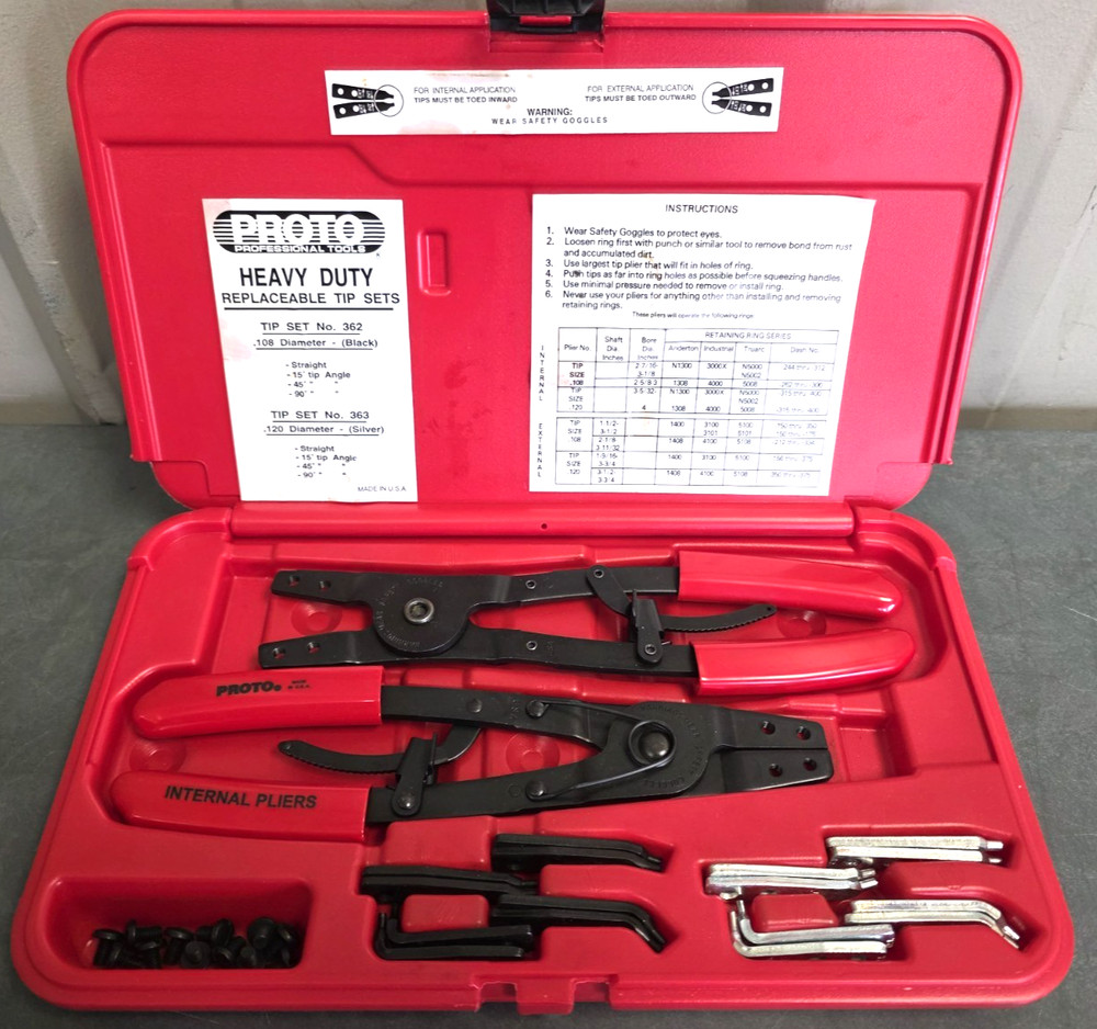 Proto 361 Large Retaining Ring Pliers Set Heavy Duty Replaceable Tips