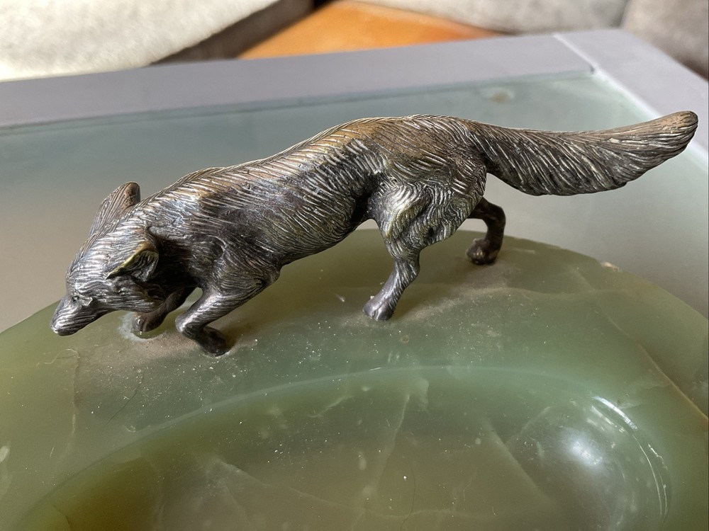 VINTAGE SILVER PLATED FOX FIGURE ON BASE.