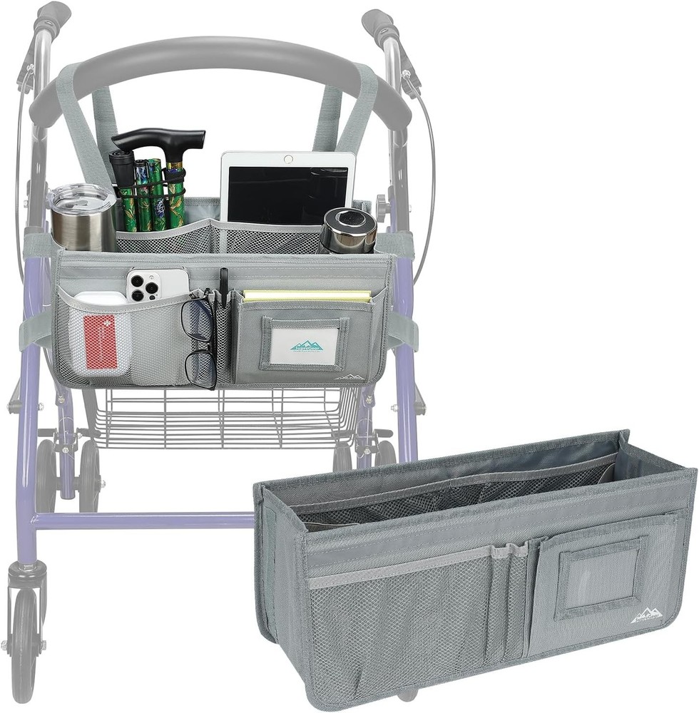Rollator Basket, Rollator Walker Bag w/Cup Holder, Foldable Rolling Walker Wa...