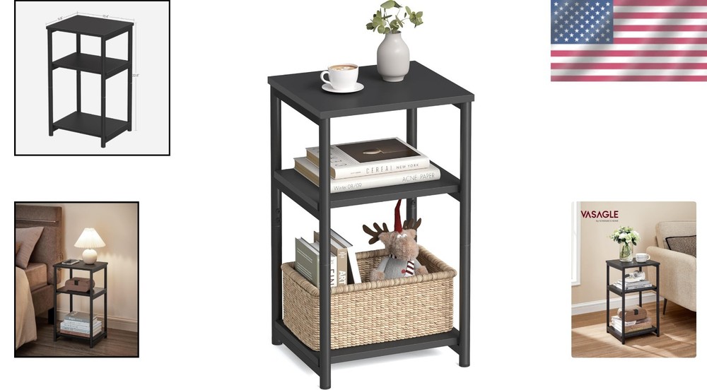 Minimalist Black End Table with Steel Frame, 44 lb Capacity