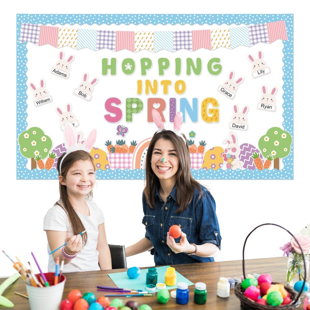 78 PCS Spring Easter Classroom Bulletin Board Decorations Bunny Eggs Cutout