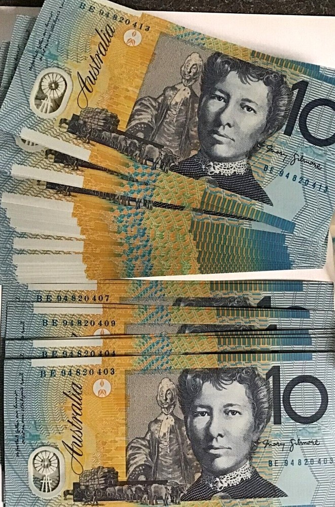 1994 Fraser/Evans $10 Grey Dobell x 5 notes Gen prefix Consecutive Unc, RARE!