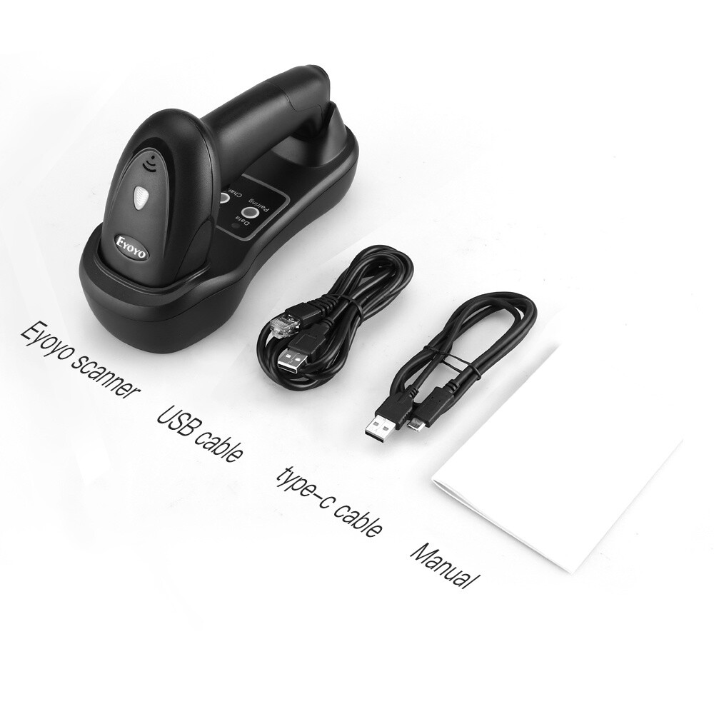 Eyoyo Wireless Barcode Scanner 1D Laser Warehouse Library Inventory Code Scanner