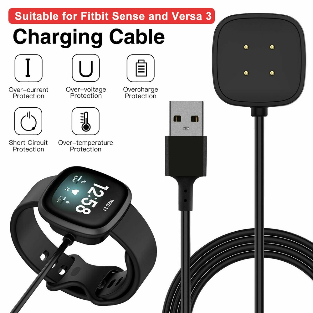 USB Charging Dock Station 3ft Cable Cord Charger for Fitbit Versa 3 / Sense