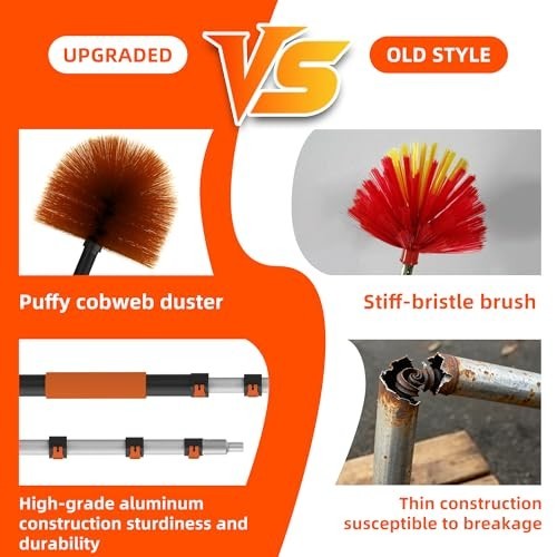 26FT Telescoping Cobweb Duster with Extension Pole - Washable & Reusable for Hig