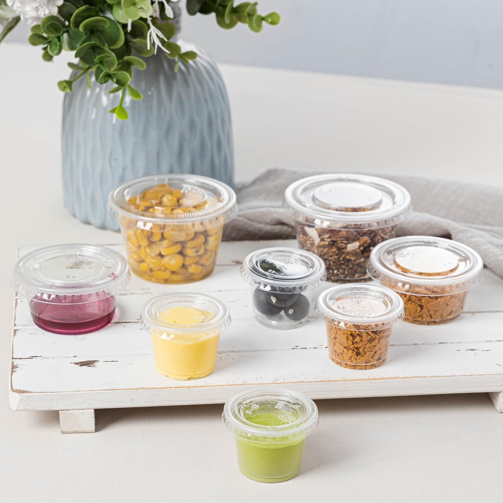 200Pack 2oz Disposable Plastic Portion Cups with Lids, Small Mini Sauce Cups ...