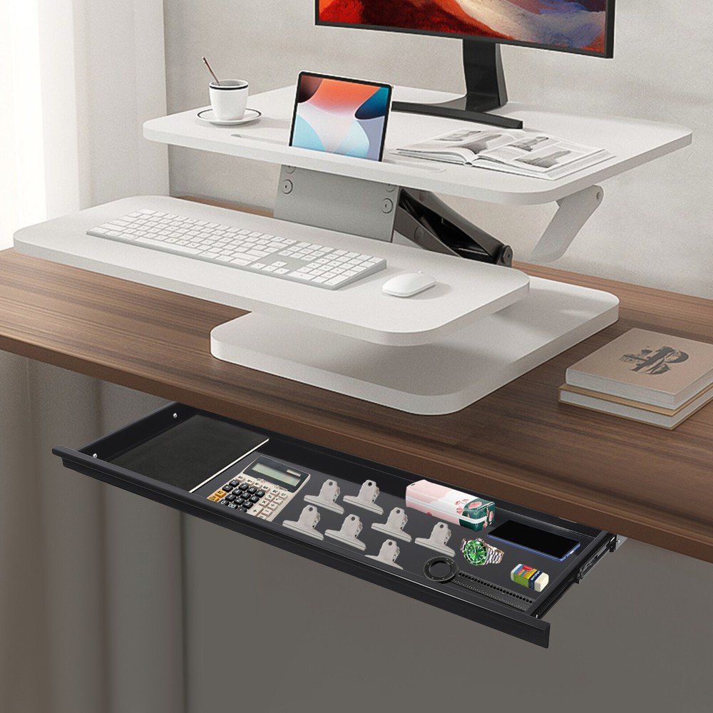 Sliding Pull-Out Under Desk Drawer – Space-Saving Keyboard Organizer