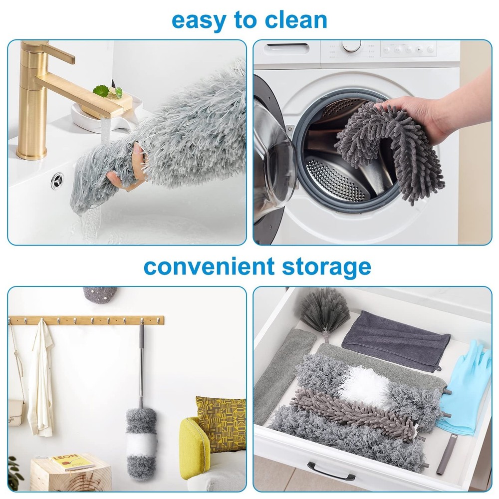 Microfiber Extendable Feather Duster (11pcs) with 100" Extension Pole, Washab...