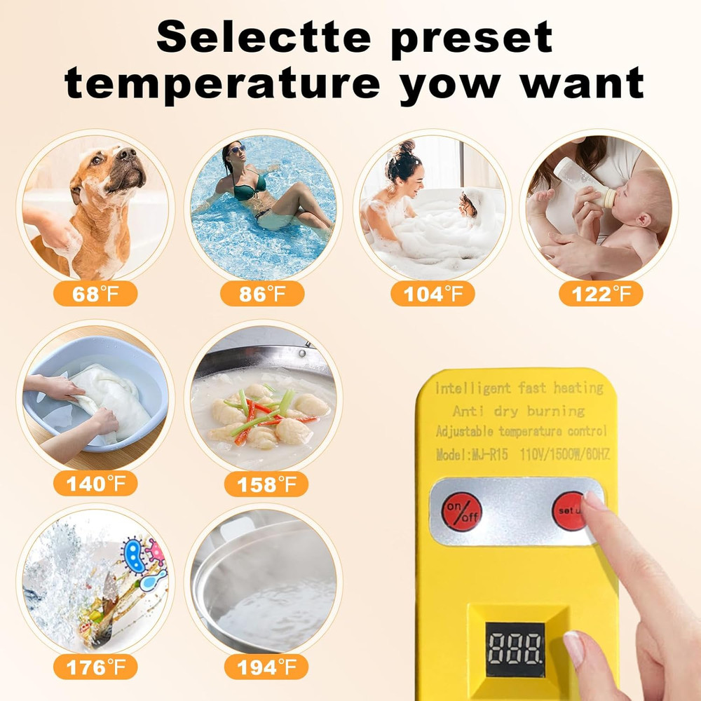 Portable Water Heater – 1500W Immersion Heater for Bathtub, Bucket, Hot Tub, and