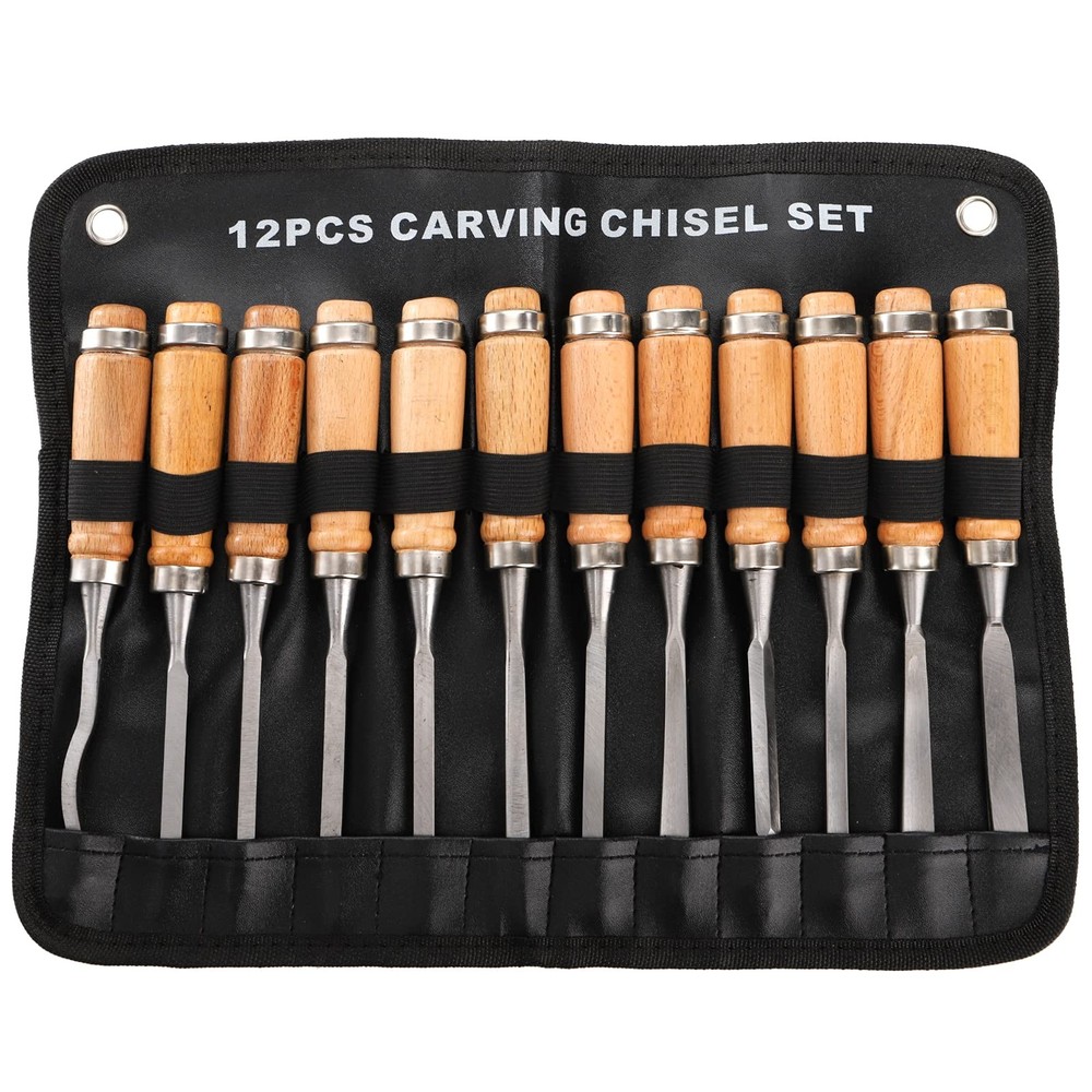 12 PCS Wood Carving Tools Gouges Woodworking Chisels Full Size Wood Carving K...