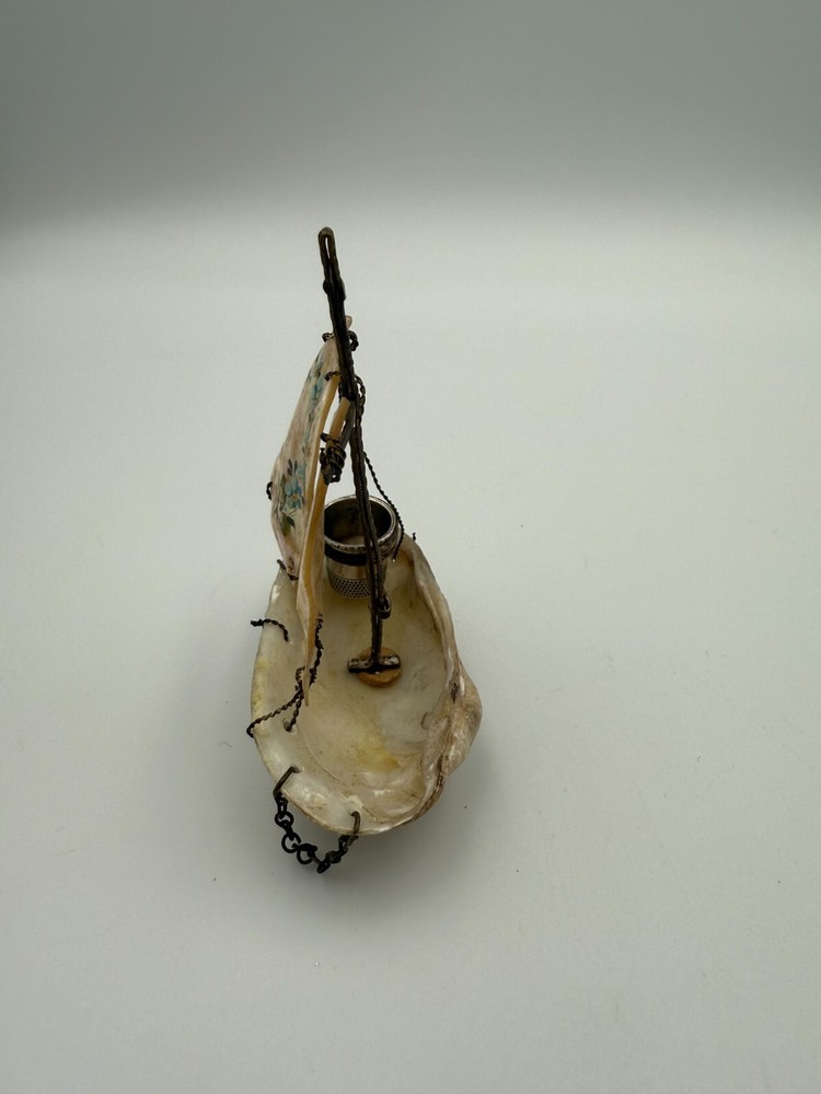 Antique Shell Boat Thimble Holder-Bamberg-Sterling Simons Thimble