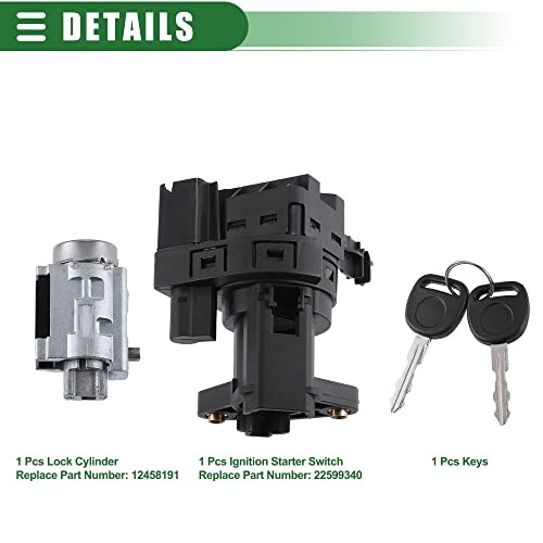 Ignition Starter Switch Ignition Lock Cylinder w/2 Keys, for Chevy Classic