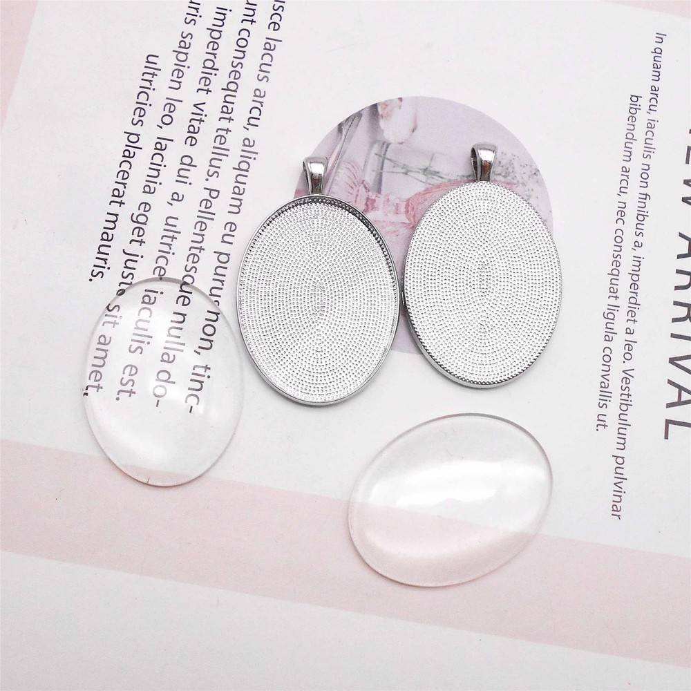 Julie Wang 10 Sets Silver Assorted Oval Setting Bezel Tray Pendant Blanks Wit...