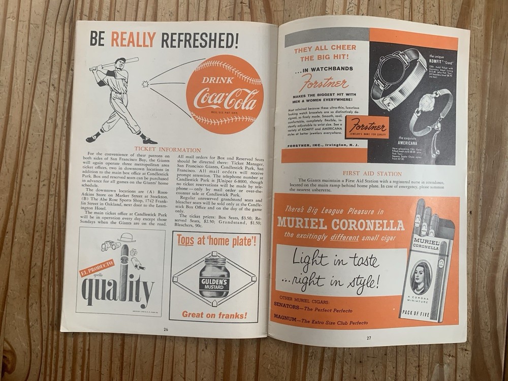 San Francisco Giants Vs Los Angeles Dodgers 1960 Vintage Program