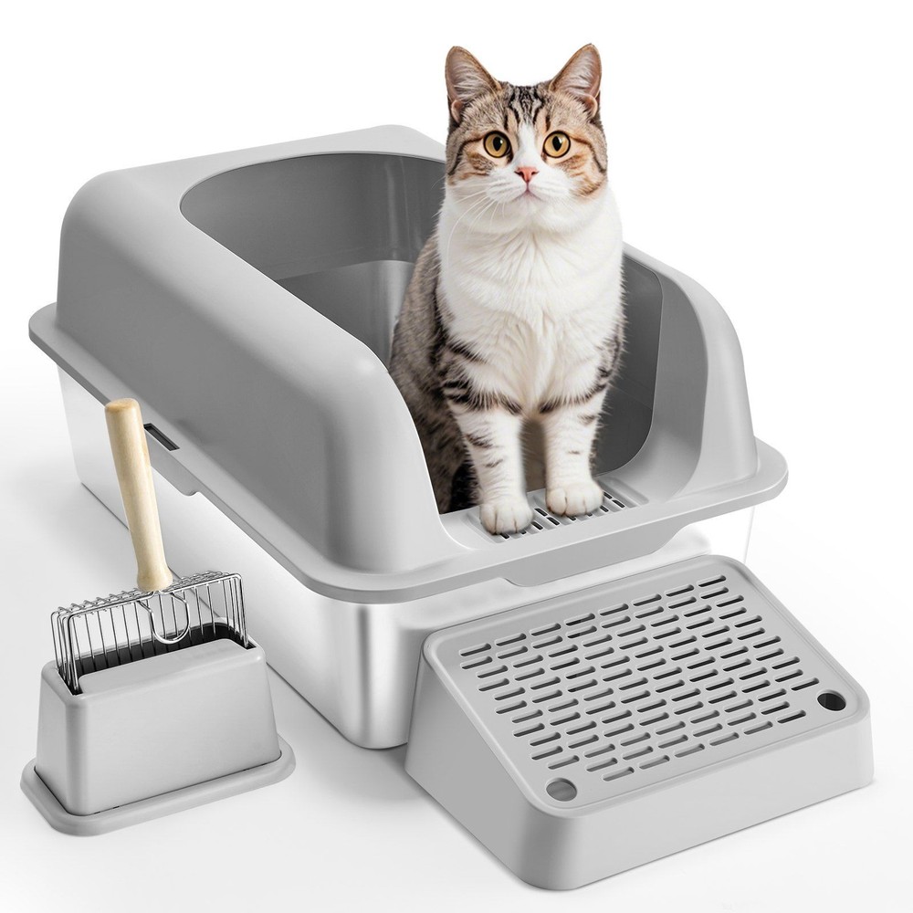 Odor Control Cat Litter Container Extra Deep 6in Washable Steel