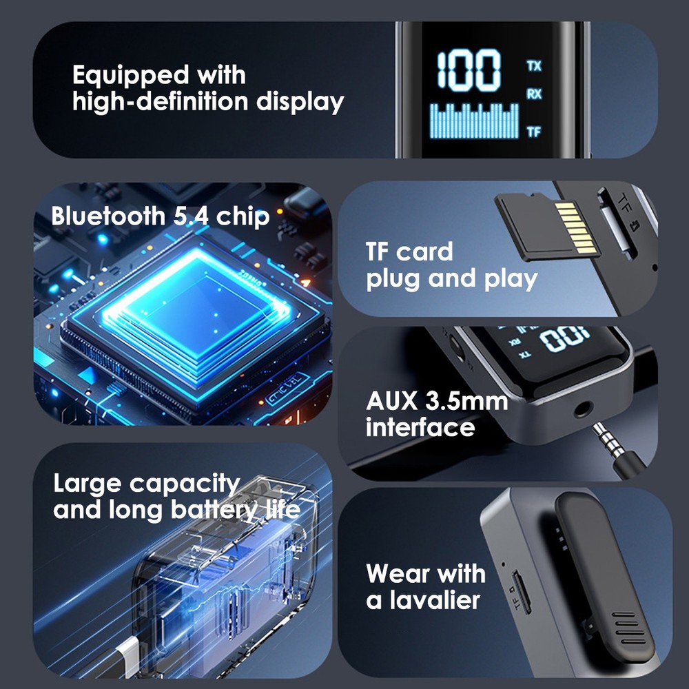Bluetooth5.4 Audio Adapter Wireless Receiver Transmitter MP3 Player 3.5mm Aux A+