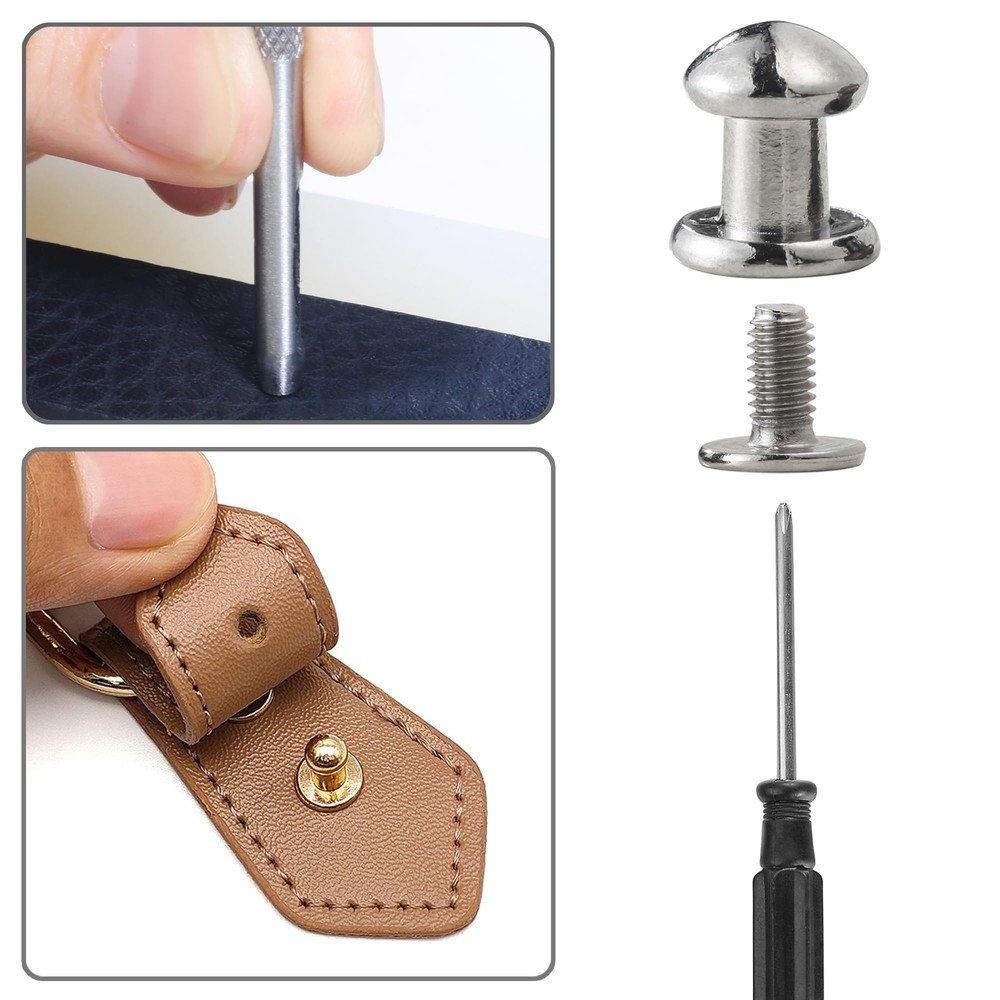 30 Sets 8MM Round Head Button Stud for Leather Chicago Screws Spikes and Stud...