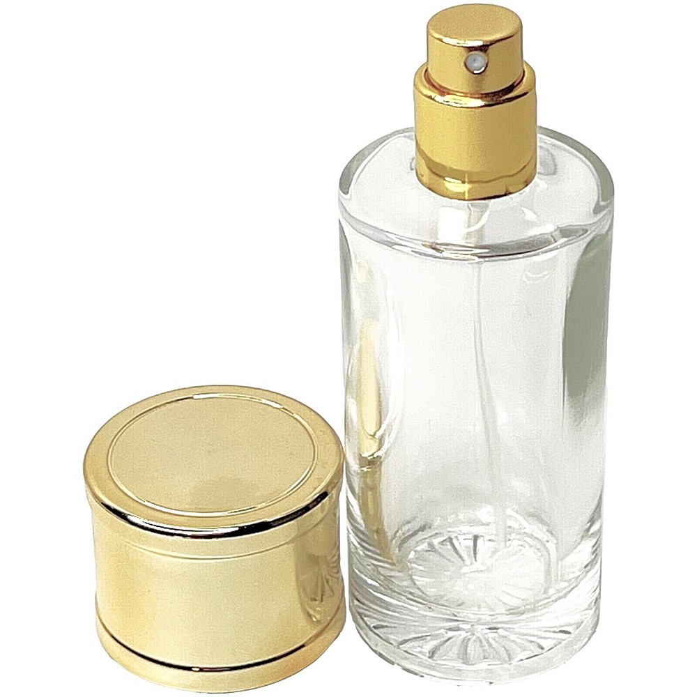 50ml 1.7oz refillable cylinder empty perfume bottles thick glass gold atomizer