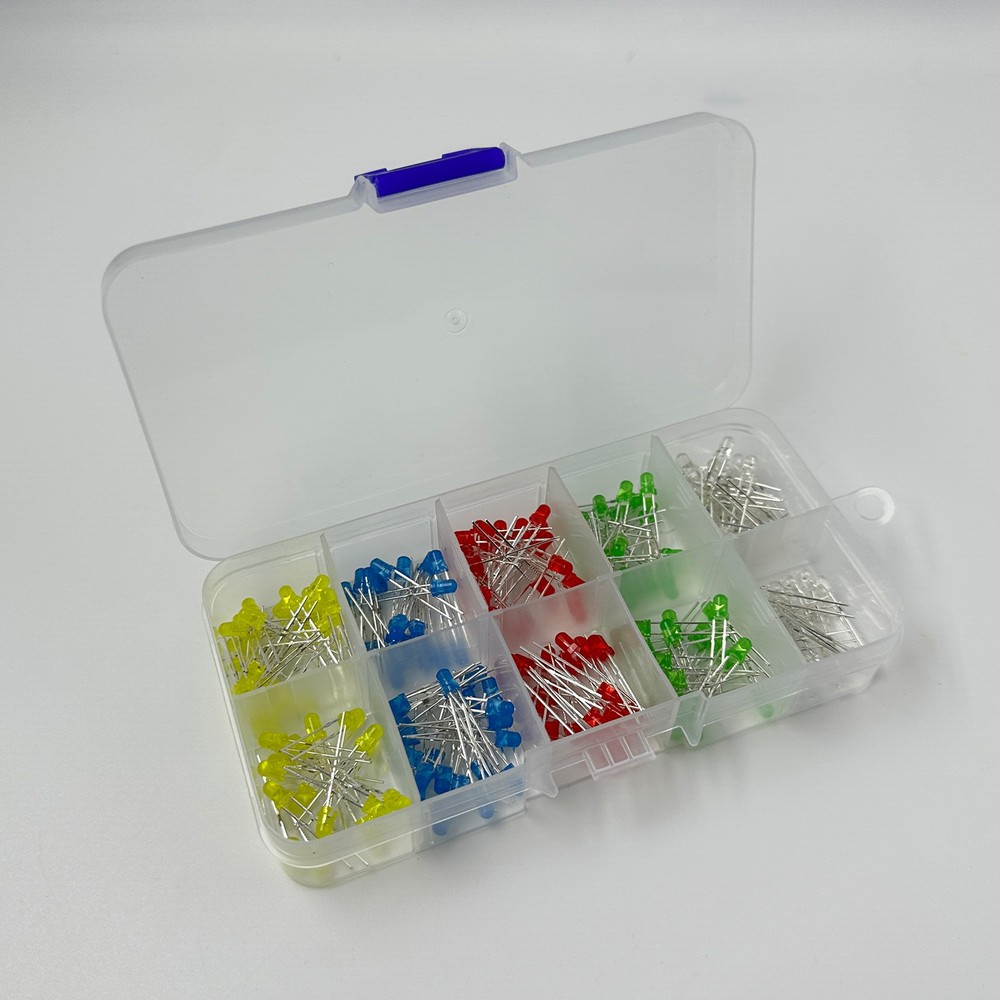 200pcs Mixed LED Set: 3mm + 5mm, 5 Colors, Includes Storage Box