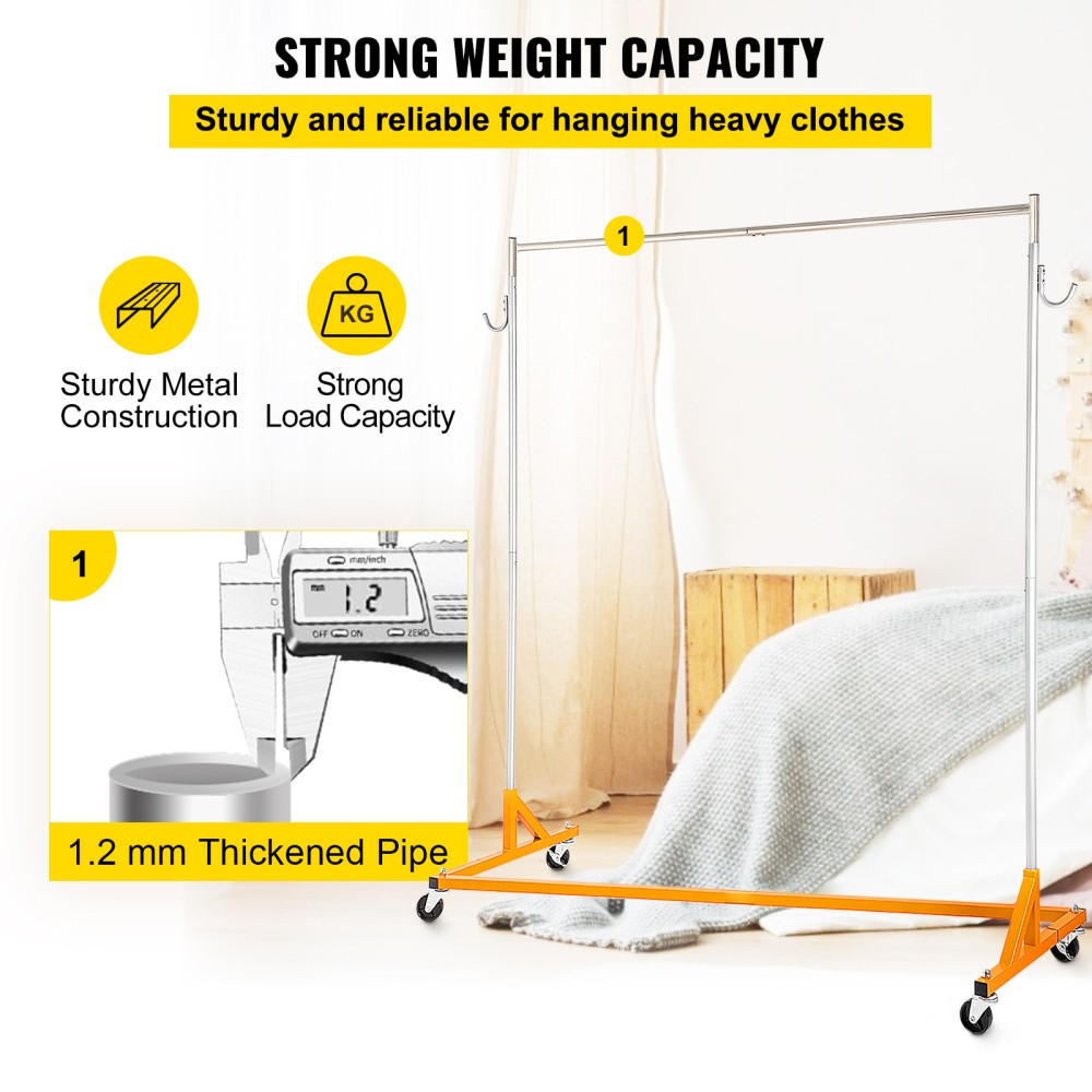 Heavy Duty Rolling Garment Rack, Adjustable Height with Locking Casters
