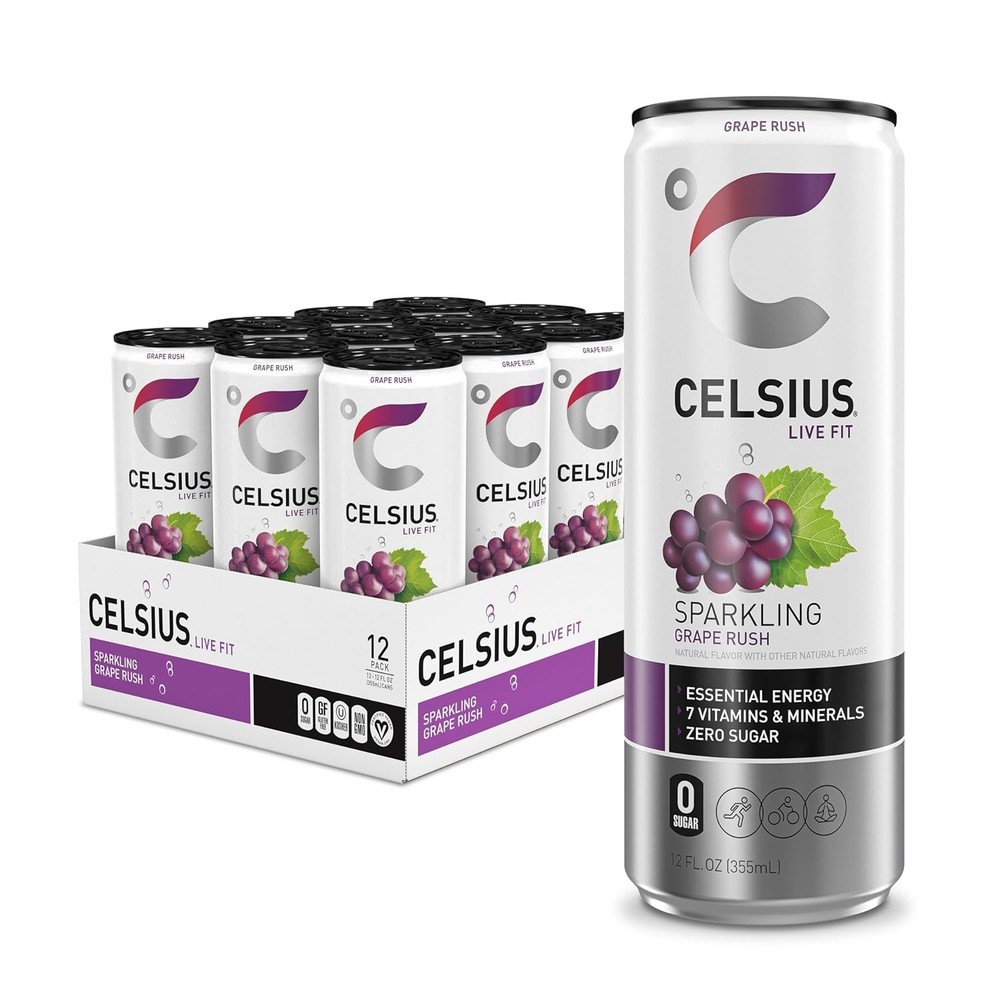 CELSIUS Sparkling Grape Rush, Functional Essential Energy Drink 12 Fl Oz 12 Pack