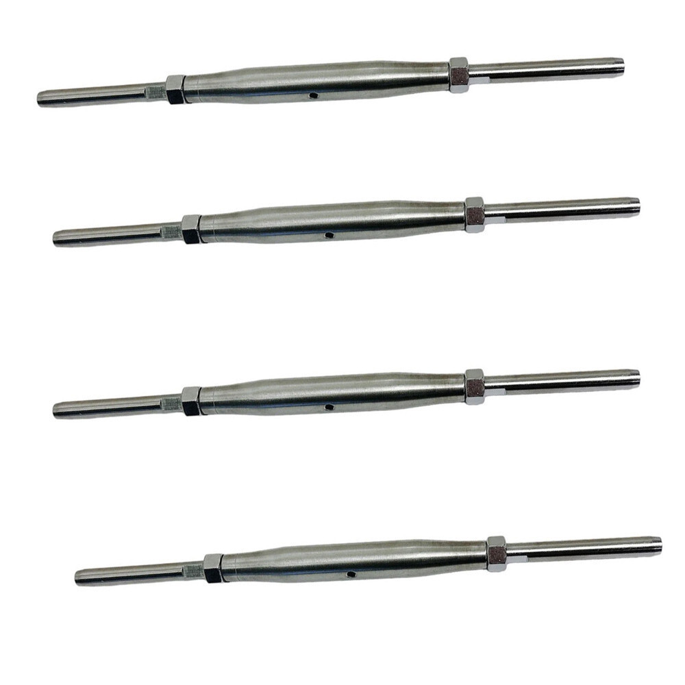 4 Pc Stainless Steel 1/2" Thread Swage Stud & Stud Pipe Turnbuckle 1/4" Cable