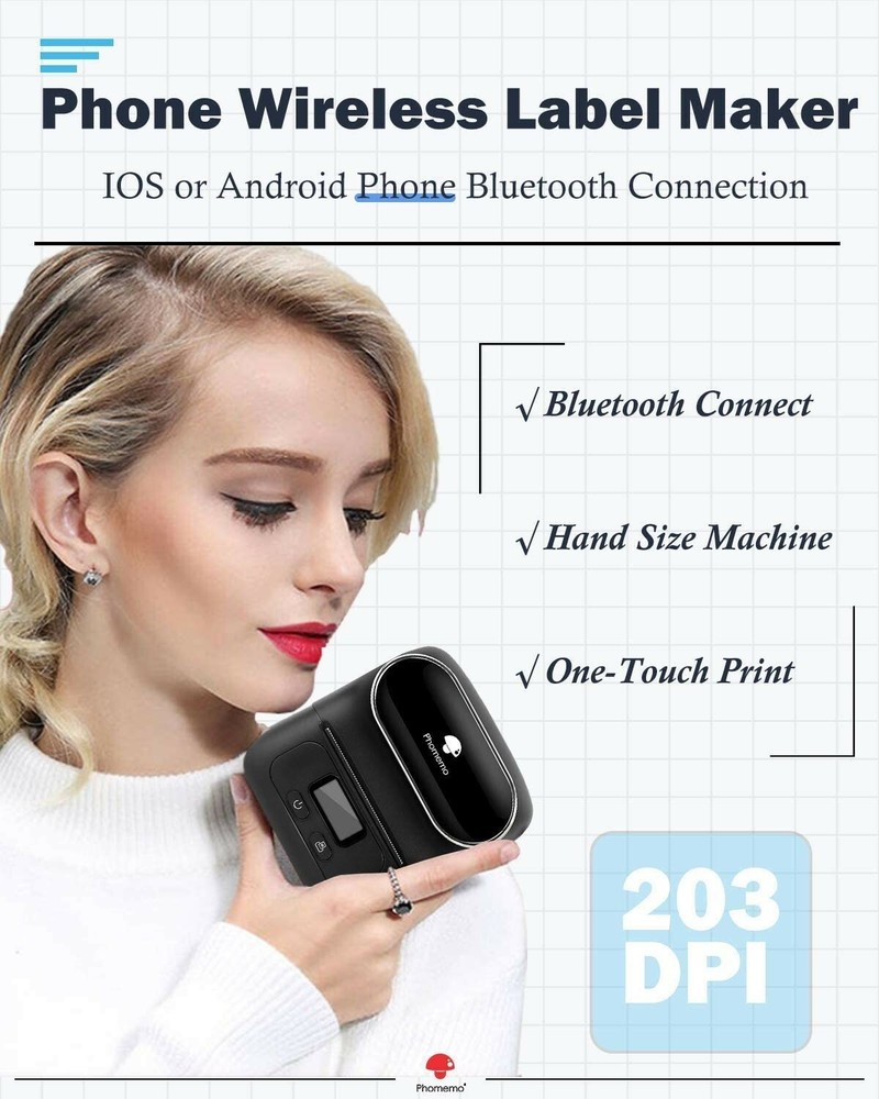 Phomemo M110 Pocket Thermal Printer Mobile Bluetooth Label Maker + 3 Rolls Paper