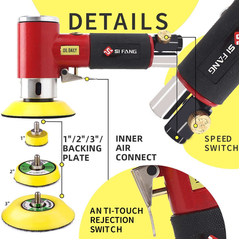 1"/2"/3" Random Orbit Air Sander Mini Grinding Machine Car Polisher Buffer 108PC