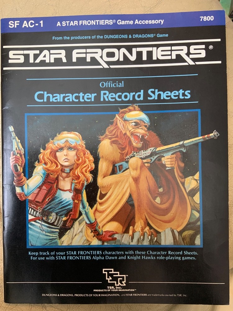 TSR Star Frontiers Character Record Sheets (VG)