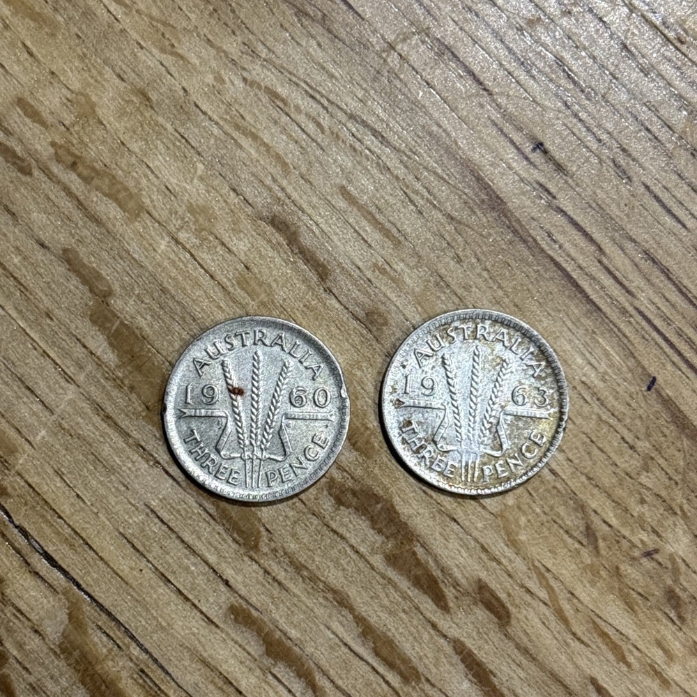 AUSTRALIA 3 PENCE 1963 & 1960 Silver threepence
