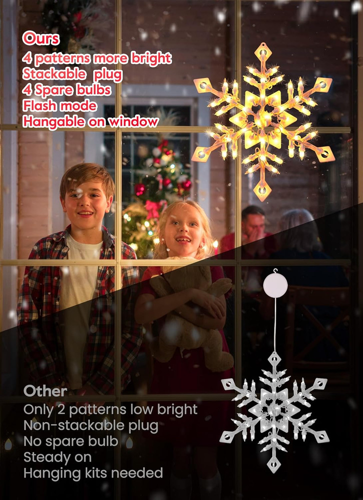 4 Pack Christmas Window Silhouette Lights Decorations, Lighted Wreath, Candy Can