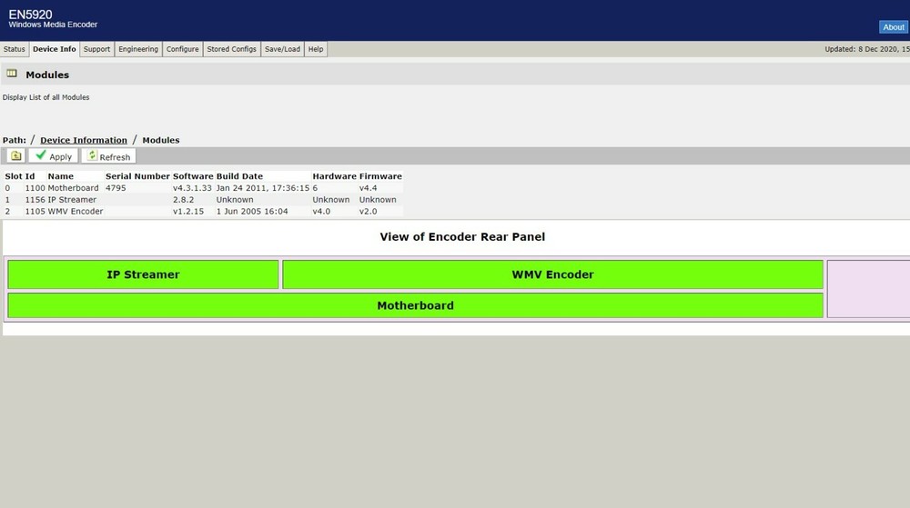 Tandberg Ericsson EN5920 MPEG-2 WMV IPTS SDI SD Encoder 1RU AllLicensesEnabled
