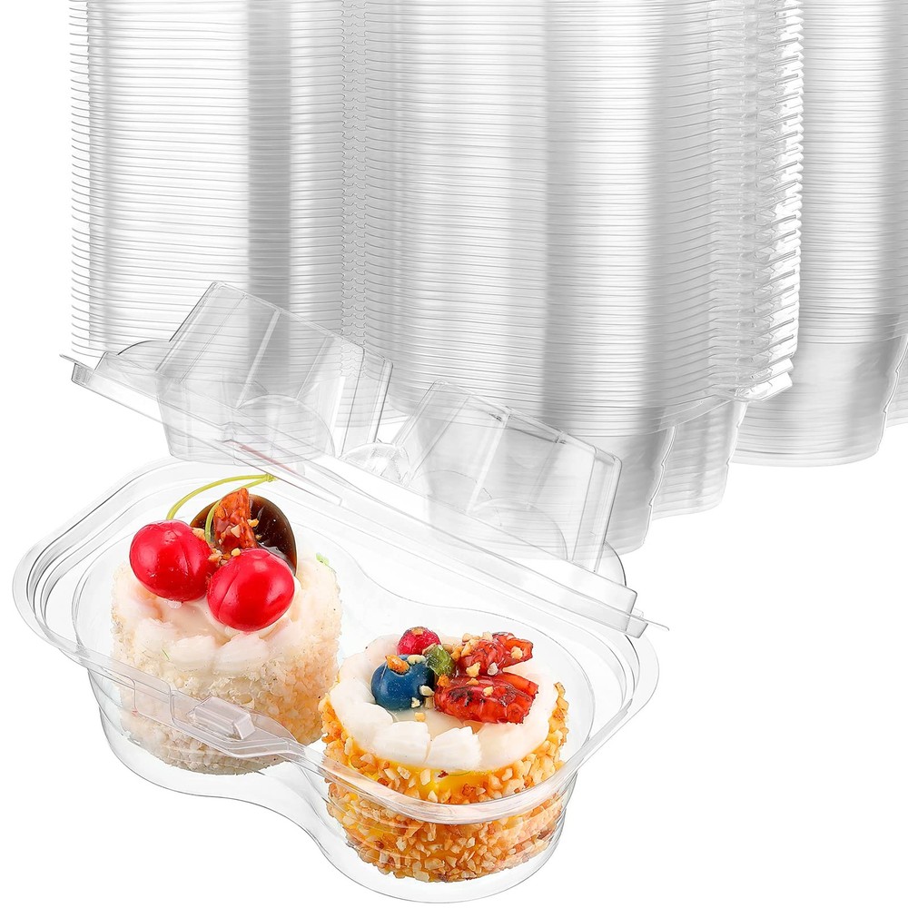 Eaasty 150 Pcs 2 Compartment Plastic Cupcake Containers Disposable Deep Carrier