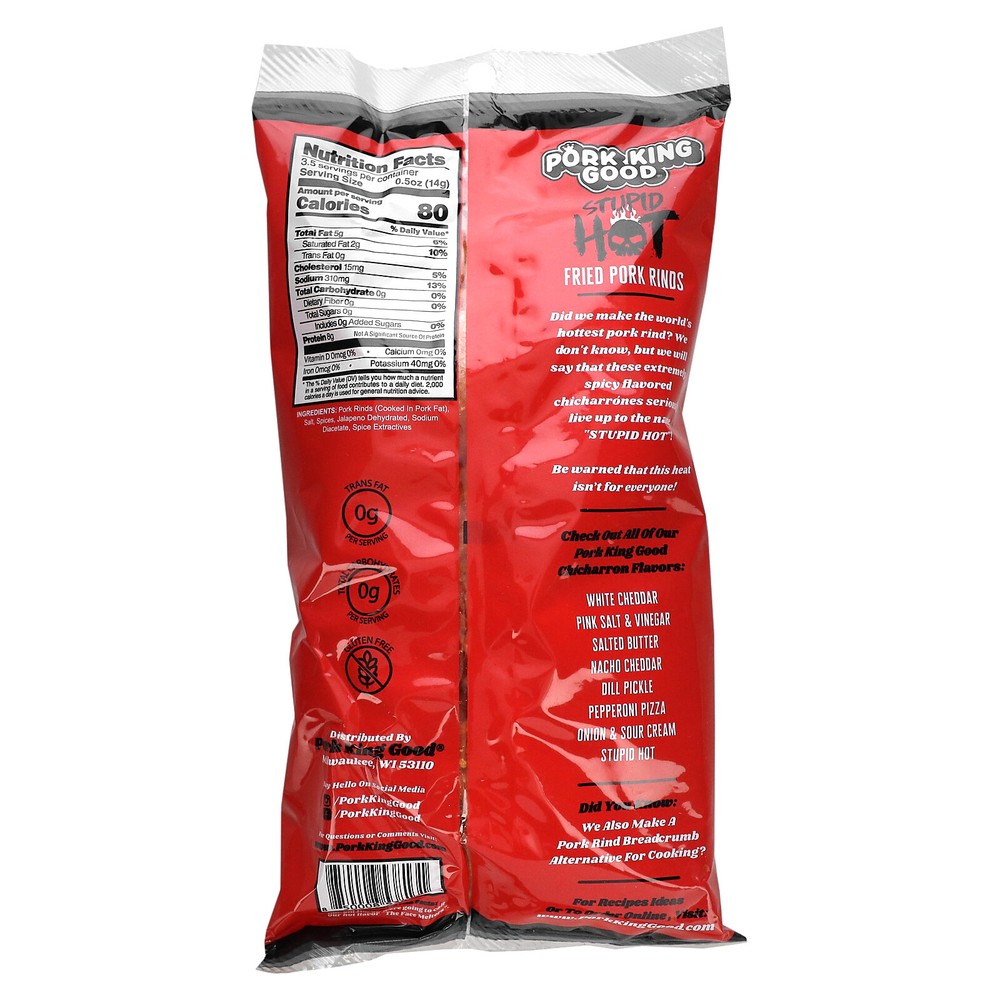 Flavored Chicharrones, Stupid Hot, Extremely Spicy, 1.75 oz (49.5 g)
