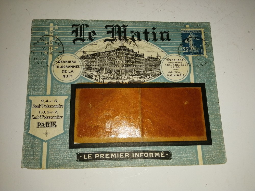 Antique Advertising Envelope Journal Le Matin 1920