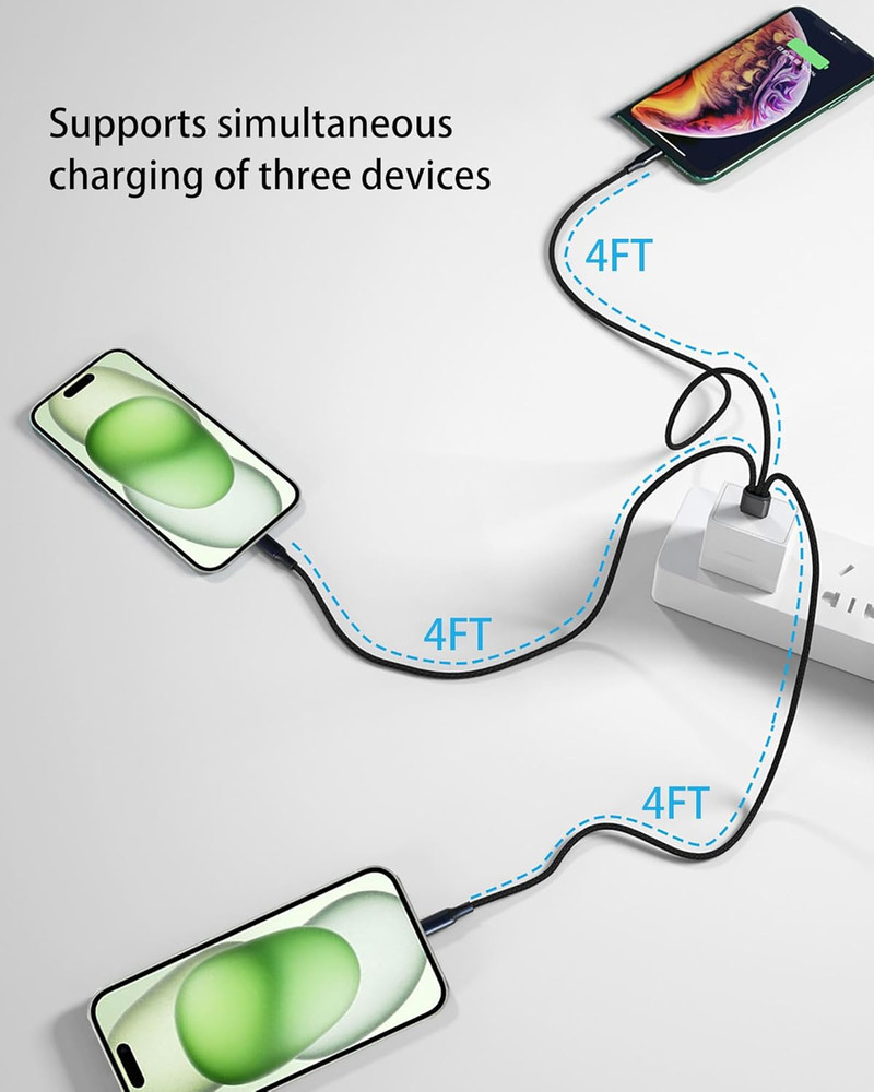 Multi USB C Cable 4FT, 3 in 1 Multiple Type C Charging,3A Splitter Black
