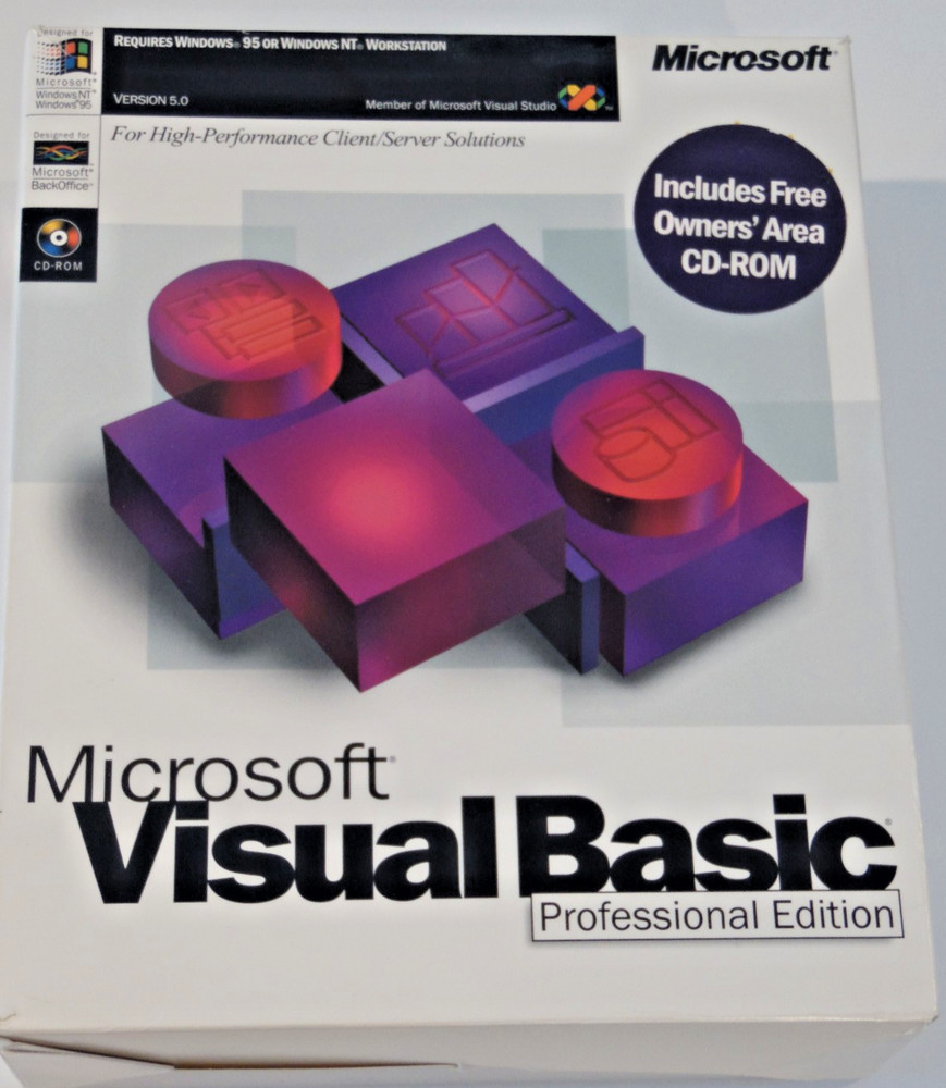 Microsoft Visual Basic 5.0 Professional Edition VB5 Pro CD-ROM in Retail Box