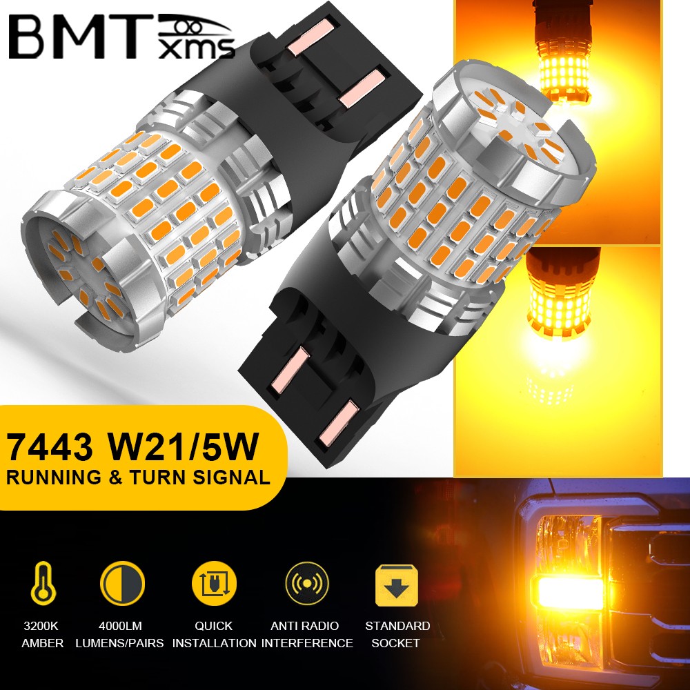 2x Amber 7443 7440 LED Front Turn Signal Light Bulbs No Hyper Flash Canbus