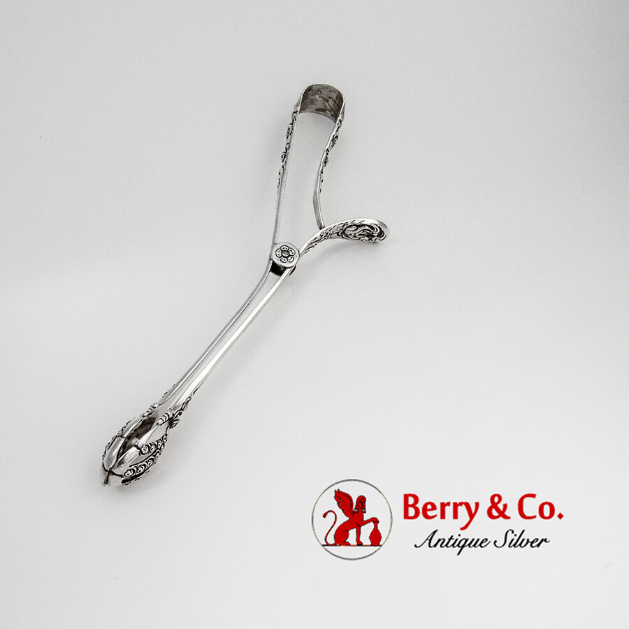 German Rose Serving Tongs Hinged 835 Silver No Mono