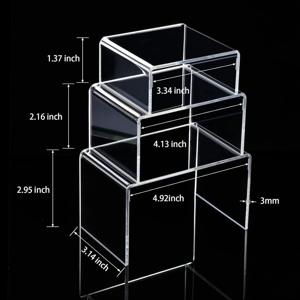 Clear Acrylic Display Risers - 2 Small Sets with 3 Sizes for Organized Showcases