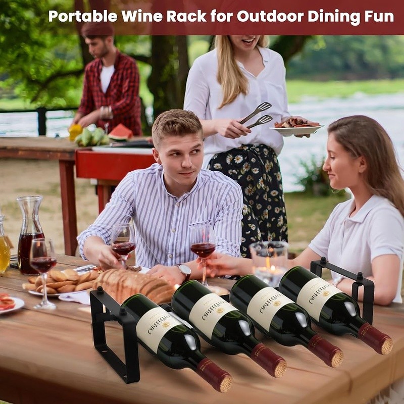 Compact Wine Rack 4 Bottles Small Space Stackable Metal Organizer Durable Design