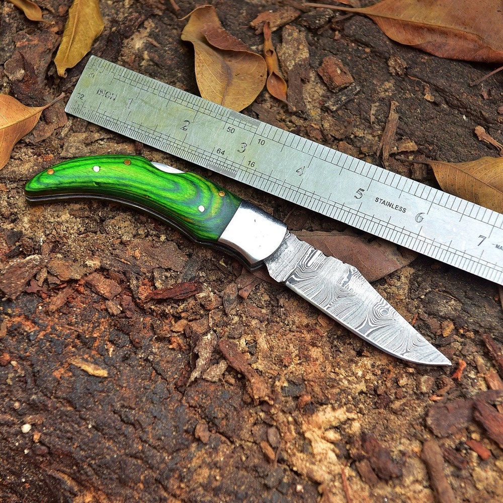 Custom Handmade Damascus Steel Foldable Blade Pocket Knife Lock-back